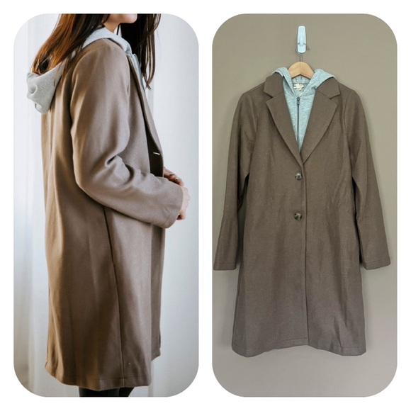 Hem & Thread Jackets & Blazers - {Hem & Thread} Hooded Trench Coat in Brown & Grey - Womens Small - NWT